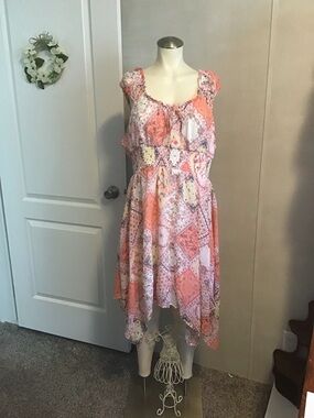 No Boundaries Coral and Pink Asymmetrical Sundress